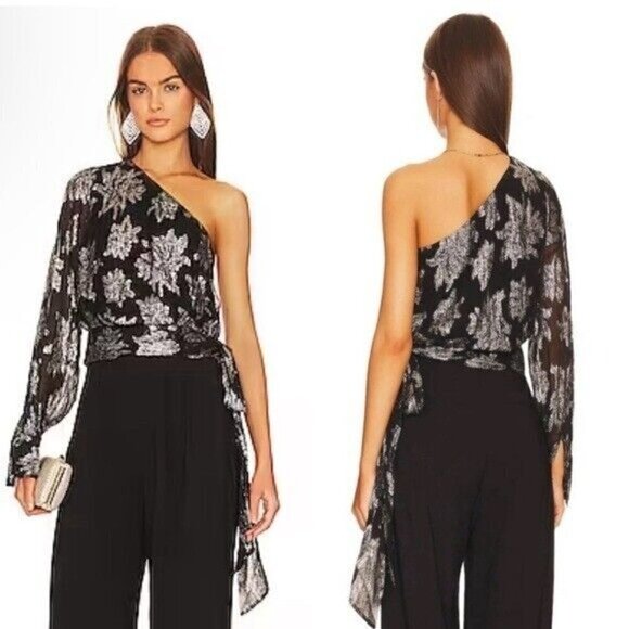 Karina Grimaldi Tops - Karina Grimaldi Daniela Jaquard Print-Black Flower Metal Size Small NWT